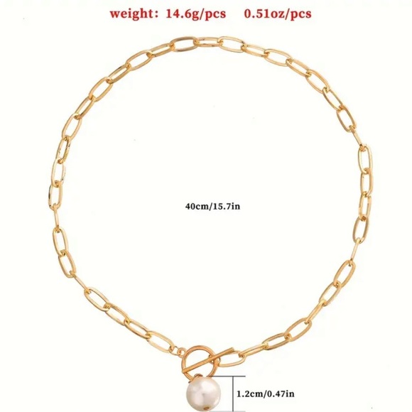 Gold Chain Necklace with Pearl Pendant - Picture 2 of 2